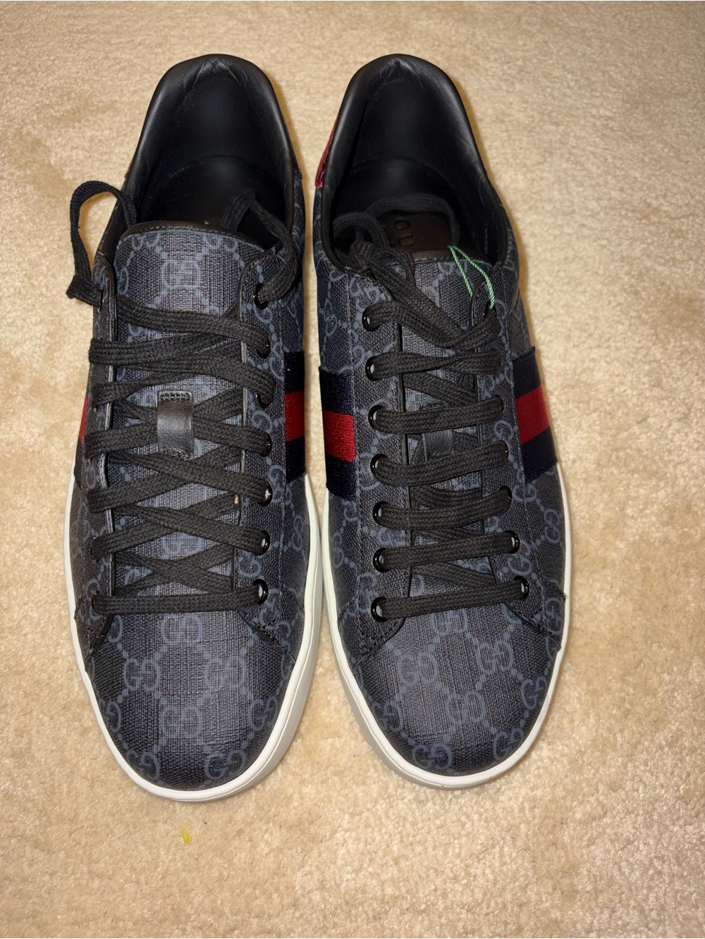 Gucci Black GG Canvas Sneaker with Red & Navy Web Stripe